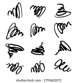 Set of handmade graphic elements. Collection of abstract shapes and sketches, doodles.Marker drawn design. Isolated.Vector illustration