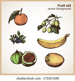 Set of hand-made graphics color fruit.  Illustration for greeting cards, invitations, and other printing and web projects.