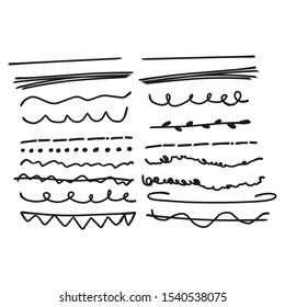 Set of handmade, hand drawn underline strokes isolated on white background EPS Vector