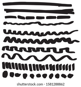 Set of handmade, hand drawn underline strokes isolated on white background EPS Vector
