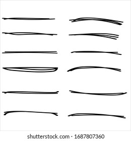 Set of handmade, hand drawn underline strokes isolated on white background EPS Vector
