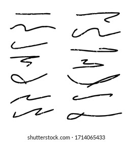 Ensemble de traits de soulignement dessinés à la main isolés sur fond blanc EPS Vectoriel