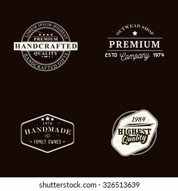 Set of handmade, handcrafted and premium quality labels, badges and design templates with grunge effect, vector illustration. Vintage retro styled icons.