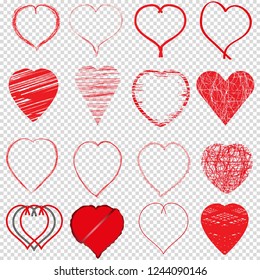 Set of handmade hearts for Valentine's Day. Are used for web site, poster,placard,wallpaper. Collection of hearts, modern concept. Vector illustration.