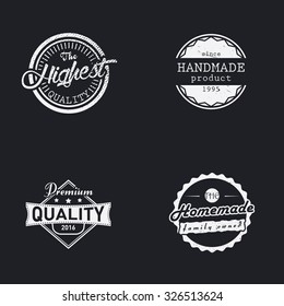 Set of handmade, homemade, premium and highest quality labels, badges and design templates with grunge effect, vector illustration. Vintage retro styled icons.