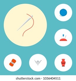 Set of handmade icons flat style symbols with vase, wool, sewing and other icons for your web mobile app logo design.