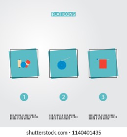 Set of handmade icons flat style symbols with crochet, yarn, knit needle and other icons for your web mobile app logo design.
