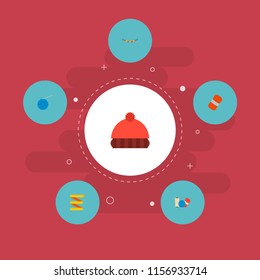Set of handmade icons flat style symbols with handmade, knitted hat, measuring icons for your web mobile app logo design.
