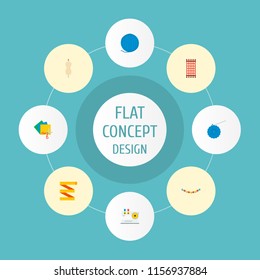 Set of handmade icons flat style symbols with mannequin, knitting machine, colorful papers and other icons for your web mobile app logo design.