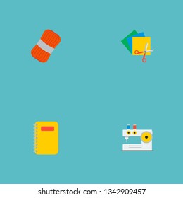 Set of handmade icons flat style symbols with scrapbooking, knitting machine, skein and other icons for your web mobile app logo design.