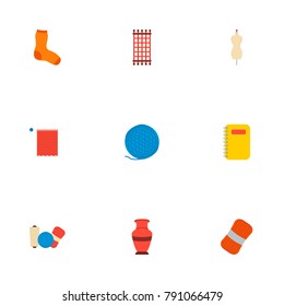 Set of handmade icons flat style symbols with needlework, yarn, knit needle and other icons for your web mobile app logo design.