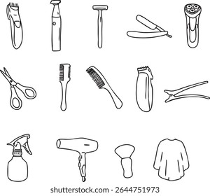 A set of handmade illustrations of barbershop tools