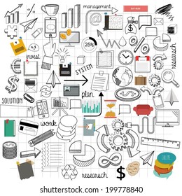 Set of handmade line business icons. Sketched icons for website and applications using. 