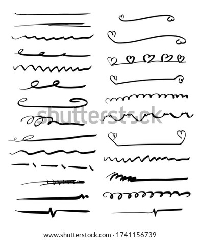 Set of handmade lines, brush lines, marker underlines. Hand-drawn collection of doodle style various shapes. Art Lines. Isolated on white. Vector illustration