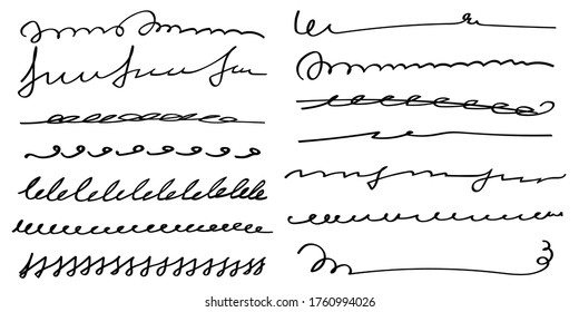 Set of handmade lines, brush lines, underlines. Hand-drawn collection of doodle style various vertical shapes. Art Lines. Isolated on white. Vector illustration