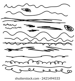 Satz von handgefertigten Linien, Pinsellinien, unterstreicht. Handgezeichnete Kollektion von Doodle-Stil verschiedenen Formen. Kreuzungen, ovale und markierte Durchgänge. Kunstlinien. Einzeln auf Weiß. Vektorgrafik