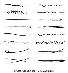 Set of handmade lines, brush lines, underlines. Hand-drawn collection of doodle style various shapes. Lettering Art Lines. Isolated on white. Vector illustration, eps10