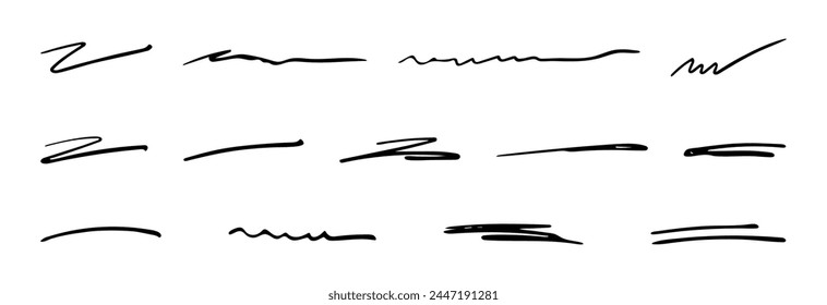 Set of Handmade Lines, Brush Underlines lines, Underscores. Hand-drawn collection of various shapes in the doodle style Inscription. Vector illustration Isolated on white. 