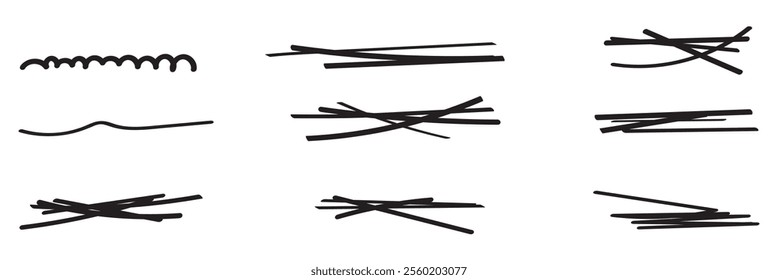 Set of handmade lines, brush lines, underlines. Hand-drawn collection of doodle style various shapes. Lettering Art Lines. Isolated on white. Vector
