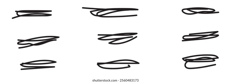 Set of handmade lines, brush lines, underlines. Hand-drawn collection of doodle design eps 10 