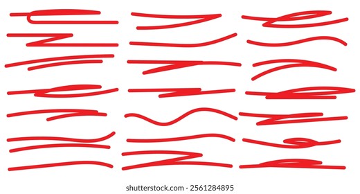 Set of handmade lines, brush lines, underlines. Hand-drawn collection of doodle style various shapes. Lettering Art Lines. Isolated on white. Vector illustration