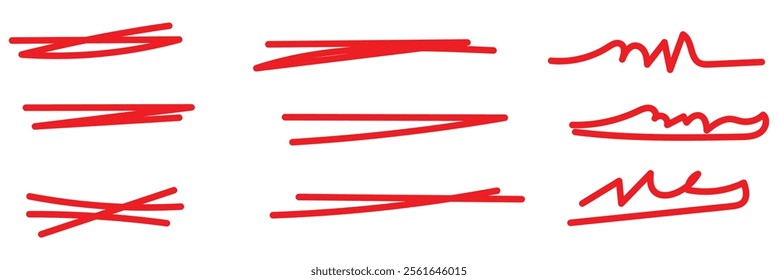 Set of handmade lines, brush lines, underlines. Hand-drawn collection of doodle style various shapes. Lettering Art Lines Pencil and calligraphy vector brushes. Design eps 10