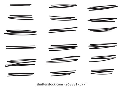 Set of handmade lines, brush lines, underlines. Hand-drawn collection of doodle style various shapes. Lettering Art Lines. background  on white. Design EPS 10 