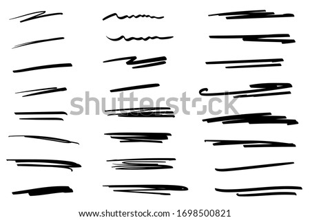 Set of handmade lines, brush lines, underlines. Hand-drawn collection of doodle style various shapes. Lettering Art Lines. Isolated on white. Vector illustration