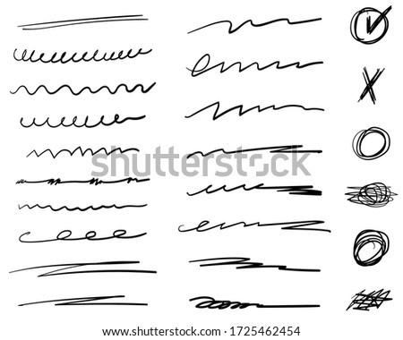 Set of handmade lines, brush lines, underlines. Hand-drawn collection of doodle style various shapes. Art Lines. Isolated on white. Vector illustration