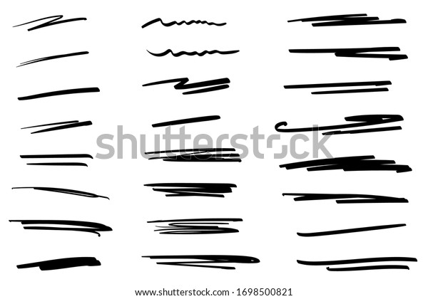 Set of handmade lines, brush\
lines, underlines. Hand-drawn collection of doodle style various\
shapes. Lettering Art Lines. Isolated on white. Vector\
illustration