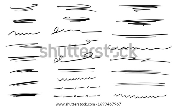 Set of handmade lines, brush
lines, underlines. Hand-drawn collection of doodle style various
shapes. Lettering Art Lines. Isolated on white. Vector
illustration