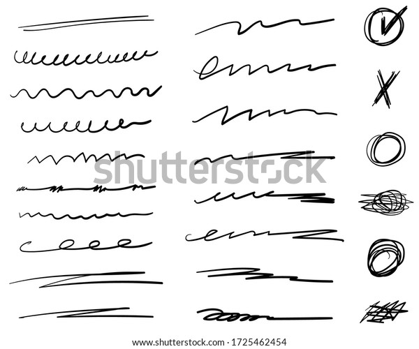 Set of handmade lines, brush lines,
underlines. Hand-drawn collection of doodle style various shapes.
Art Lines. Isolated on white. Vector
illustration