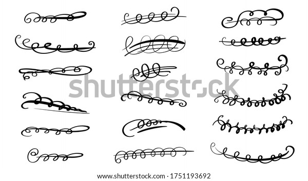 Set of handmade lines, brush lines,\
underlines. Hand-drawn collection of doodle style various shapes.\
Art lines. Isolated on white. Vector\
illustration