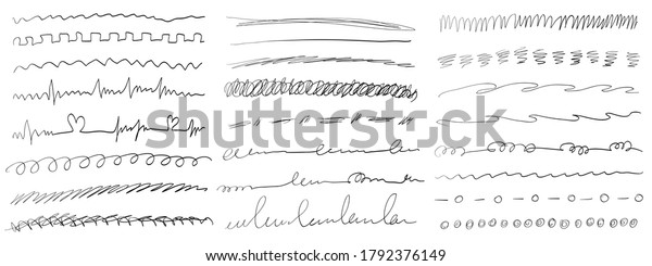 Set of handmade lines, brush lines,
underlines. Hand-drawn collection of doodle style various shapes.
Art Lines. Isolated on white. Vector
illustration
