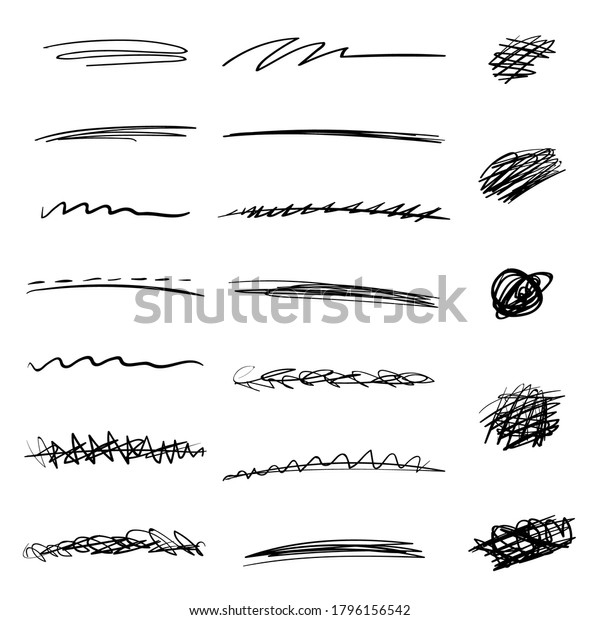 Set of handmade lines, brush lines,\
underlines. Hand-drawn collection of doodle style various shapes.\
Art Lines. Isolated on white. Vector\
illustration