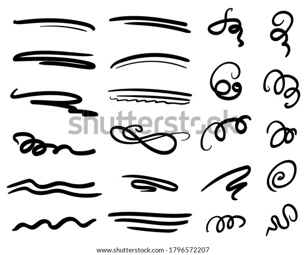 Set of handmade lines, brush lines,
underlines. Hand-drawn collection of doodle style various shapes.
Art Lines. Isolated on white. Vector
illustration