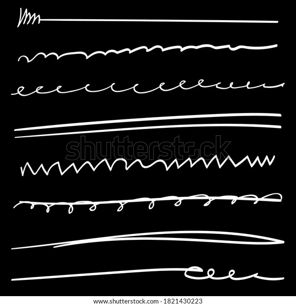 Set of handmade lines, brush lines,\
underlines. Hand-drawn collection of doodle style various shapes.\
Art Lines. Isolated on black. Vector\
illustration
