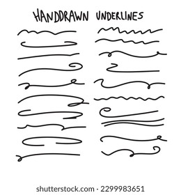 Set of handmade lines,underlines.Hand drawn collection of doodle style various shapes.Isolated on white background,vector illustration eps10
