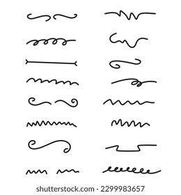 Conjunto de líneas hechas a mano,subrayado.Colección dibujada a mano del estilo de doodle de varias formas.Aislada en fondo blanco,ilustración vectorial eps10