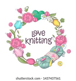 Set for handmade logo template, elements and accessories for crocheting and knitting.