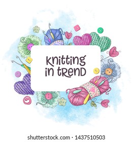 Set for handmade logo template, elements and accessories for crocheting and knitting.