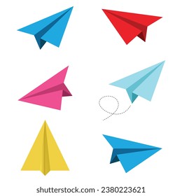 Set handmade paper plane vector set in flat style isolated from background. Origami plane collection.Eps 10 
