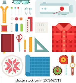 Set of Handmade Seamstress icons flat vector illustration