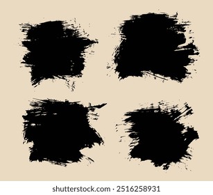 Set of hand-paint black color brush strokes acrylic background
