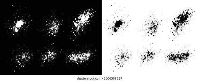 Conjunto de fondo de sangrado de salpicaduras de pincel blanco y negro pintado a mano