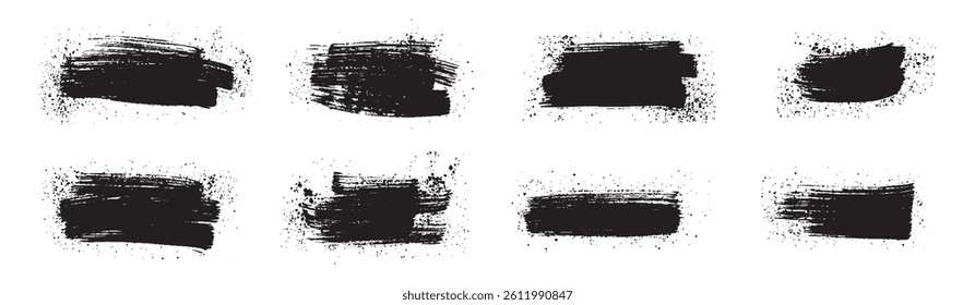 Set of Hand-Painted Brush Strokes - Black Grunge Ink Textures, Abstract Paint Smudges, Vector Brushstroke Elements for Creative Design, Artistic Rough Edges, Dirty Splatter, and Textured Patterns	