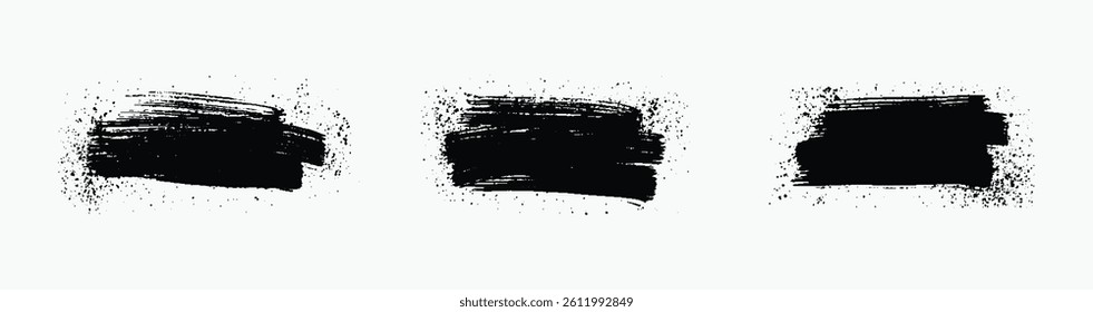Set of Hand-Painted Brush Strokes - Black Grunge Ink Textures, Abstract Paint Smudges, Vector Brushstroke Elements for Creative Design, Artistic Rough Edges, Dirty Splatter, and Textured Patterns