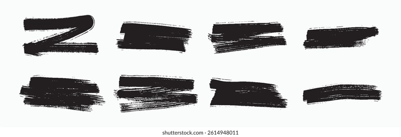 Set of Hand-Painted Brush Strokes, Black set paint, ink brush, brush strokes, brushes, lines, frames, box, grungy. creative brush stroke set isolated on a white background.	