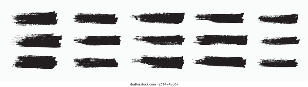 Set of Hand-Painted Brush Strokes, Black set paint, ink brush, brush strokes, brushes, lines, frames, box, grungy. creative brush stroke set isolated on a white background.	
