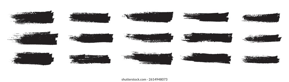 Set of Hand-Painted Brush Strokes, Black set paint, ink brush, brush strokes, brushes, lines, frames, box, grungy. creative brush stroke set isolated on a white background.	

